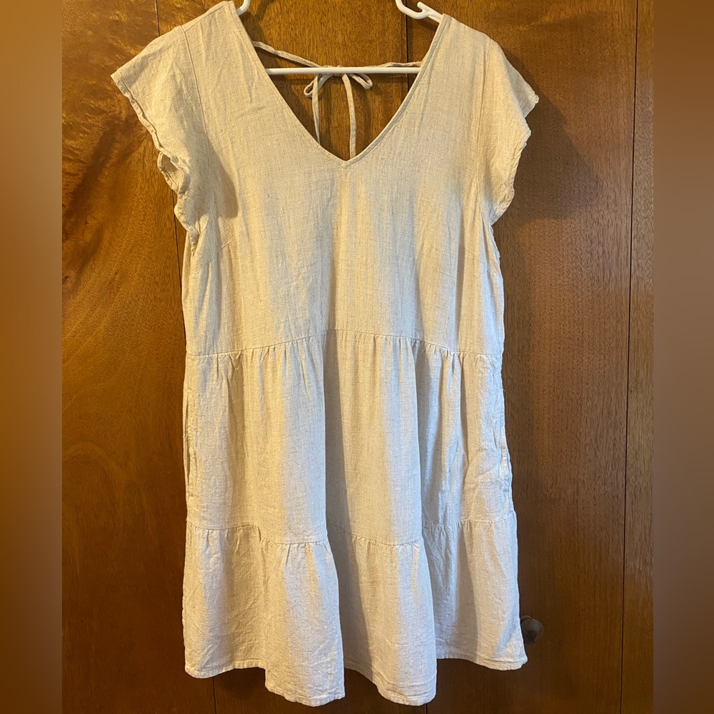 Dex Beige V-Neck Tiered Dress
